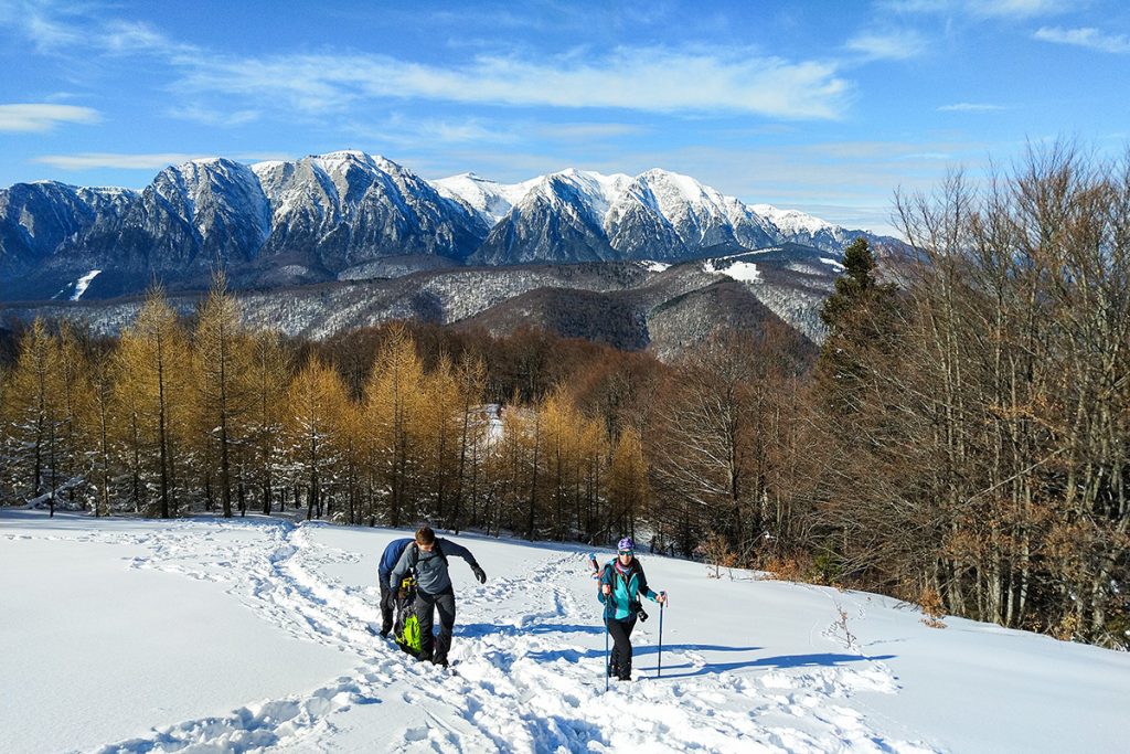 Winter hike in Romania - view over Bucegi mountains