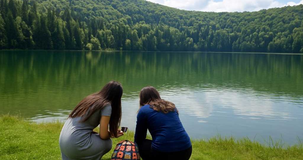 View of Saint Anna Lake Romania, surrounded by dense pine forests